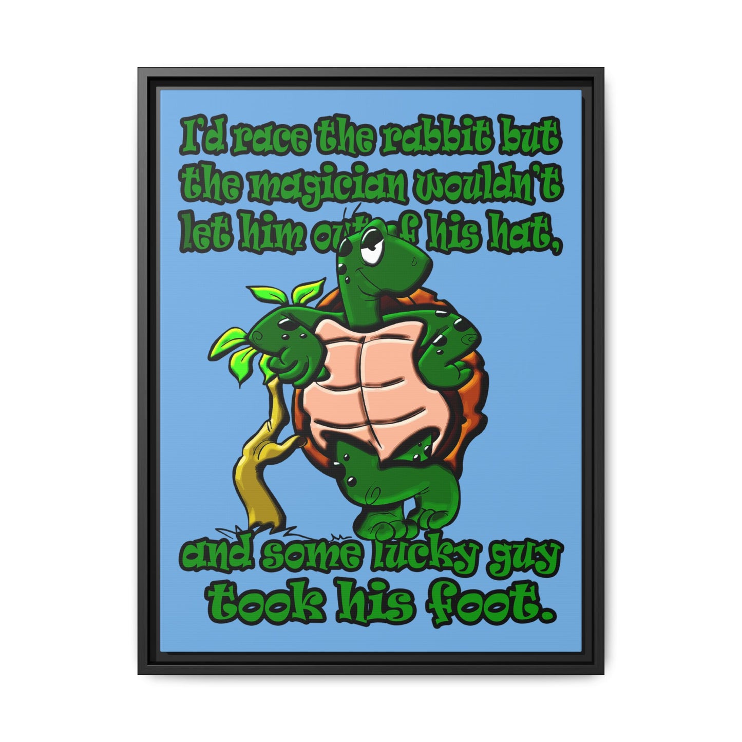 turtle race - framed canvas art (light blue)