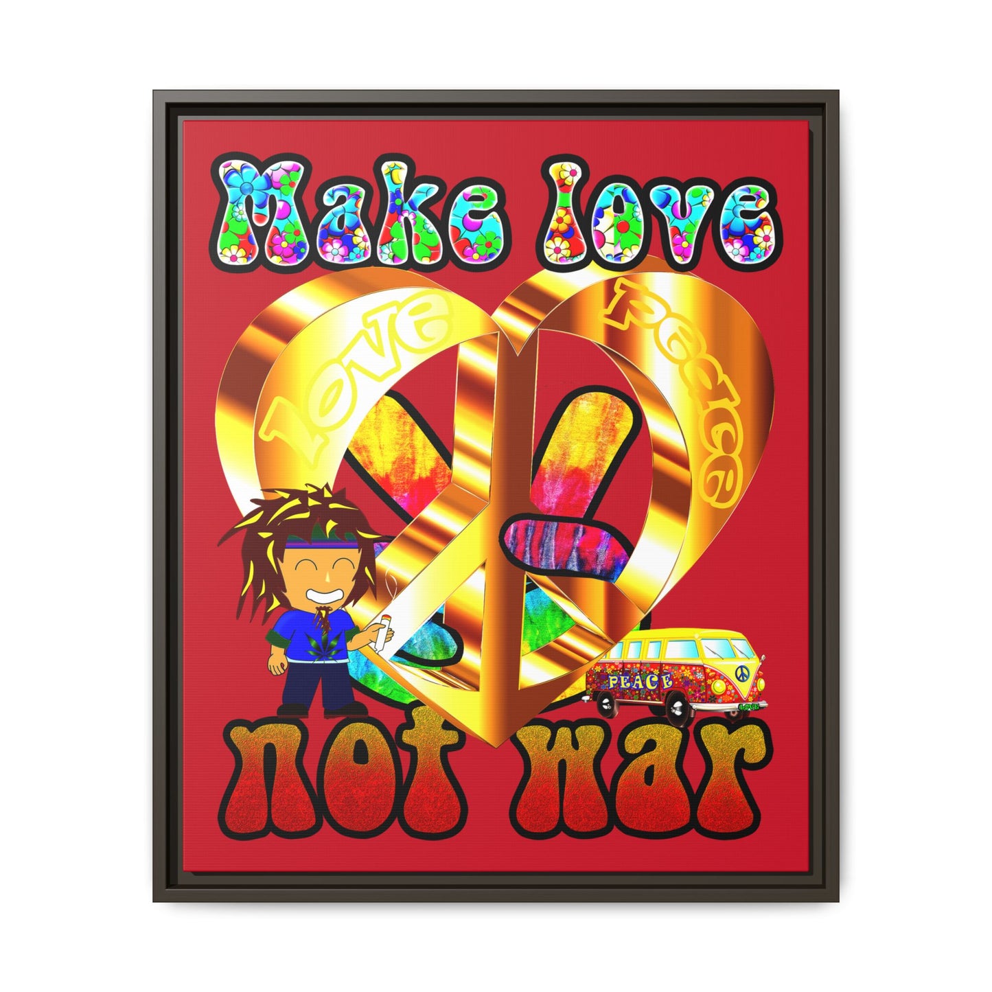 love peace - framed canvas art (dark red)