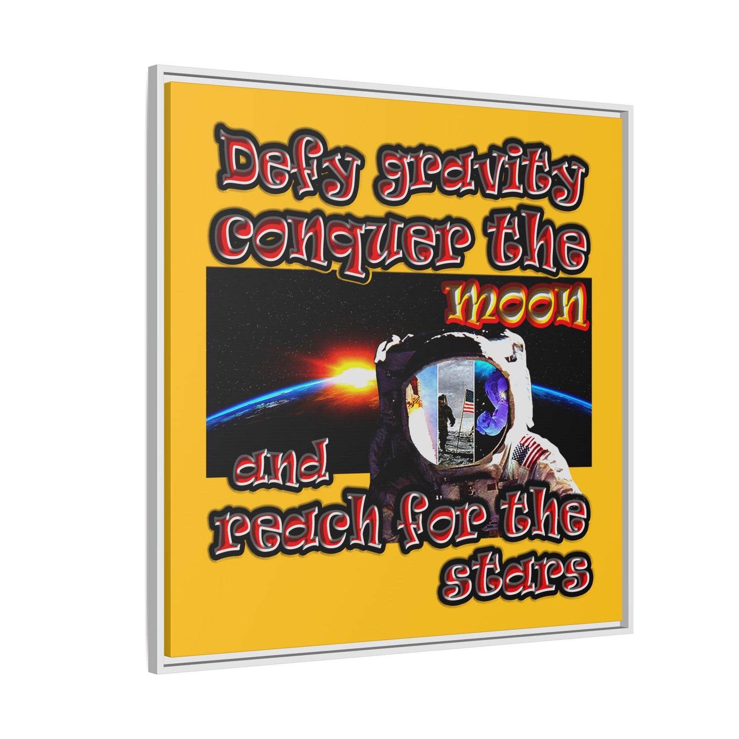 defy conquer reach - framed canvas art (yellow)
