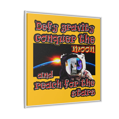 defy conquer reach - framed canvas art (yellow)