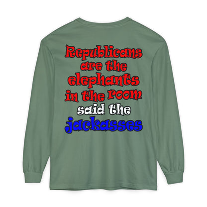 donkeys and elephants - Unisex Garment-dyed Long Sleeve T-Shirt