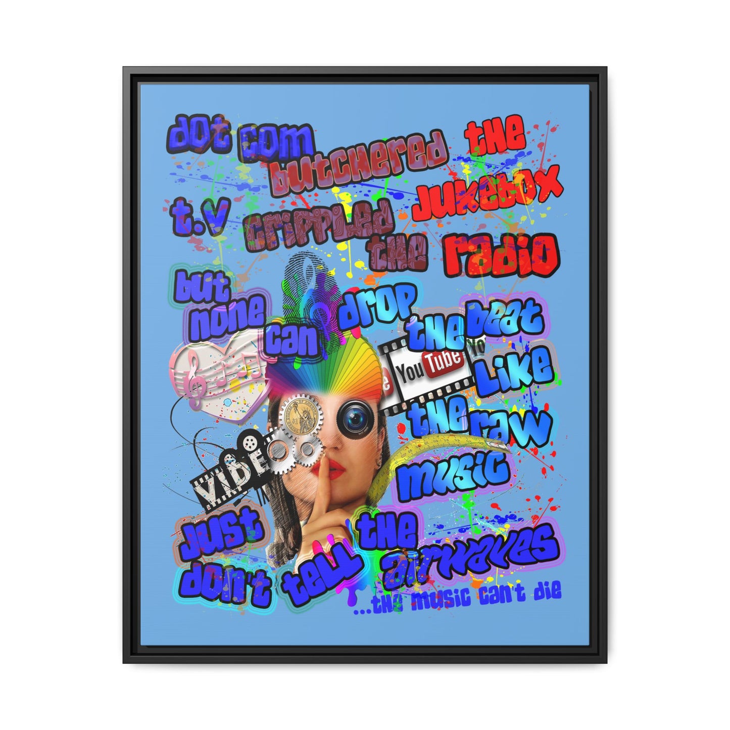 drop the beat - framed canvas art (light blue)