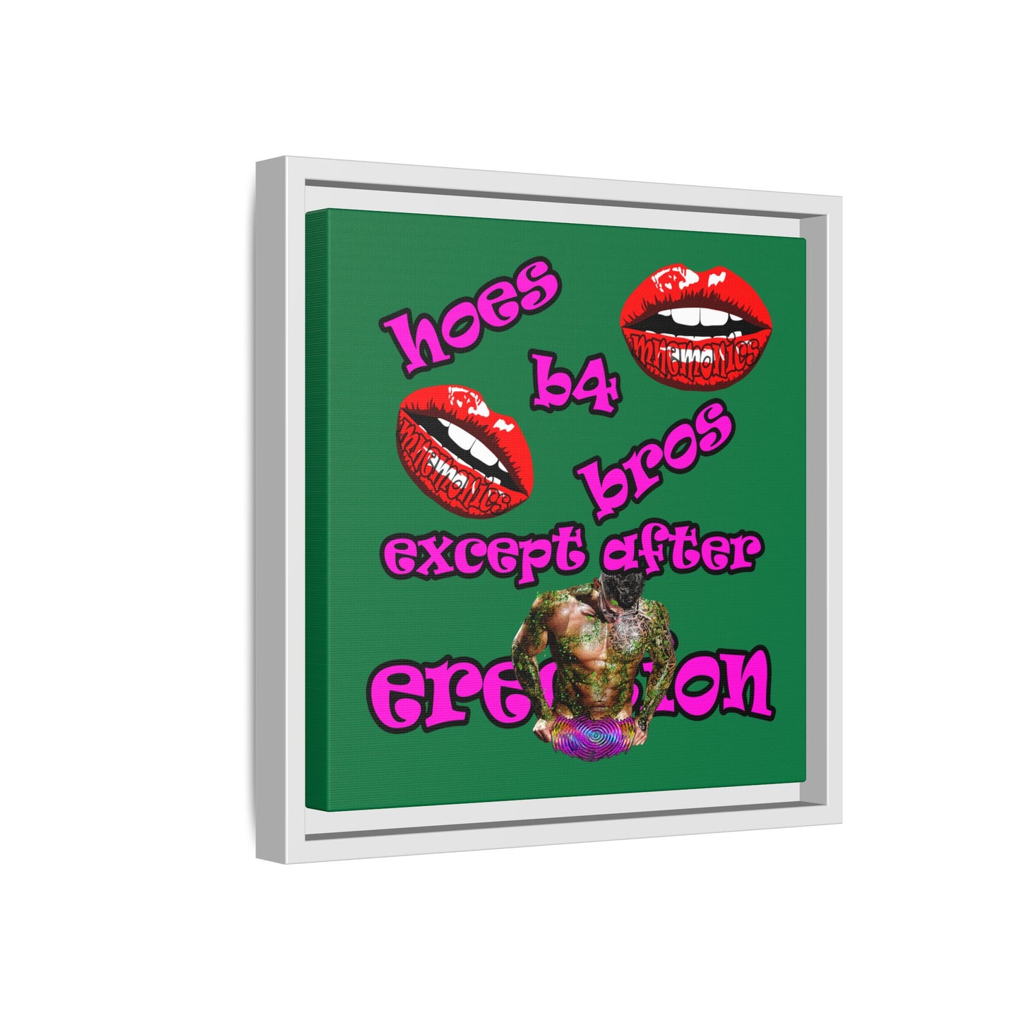 hoes b4 bros - framed canvas art (dark green)