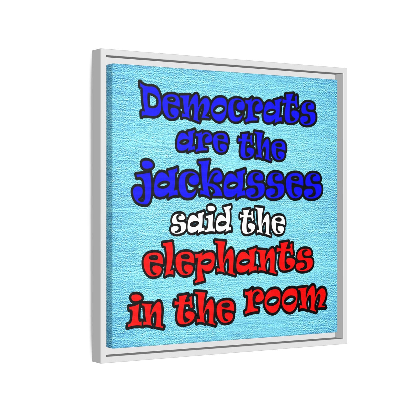 donkeys and elephants - framed canvas art (faded blue)