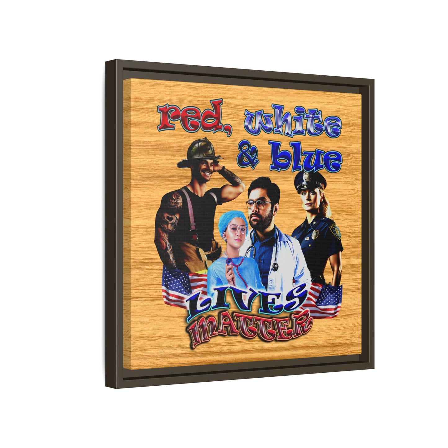 rw&b lives matter - framed canvas art (butterscotch wood finish)