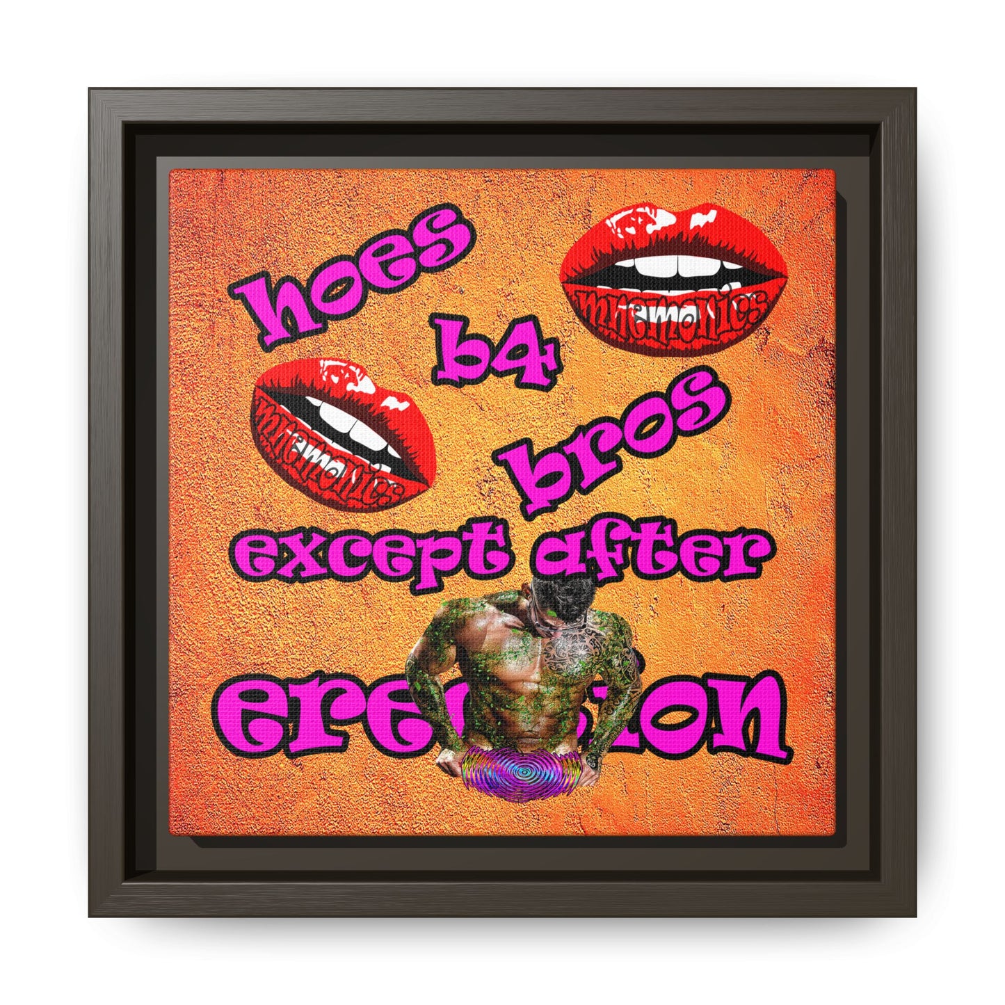 hoes b4 bros - framed canvas art (burnt orange)