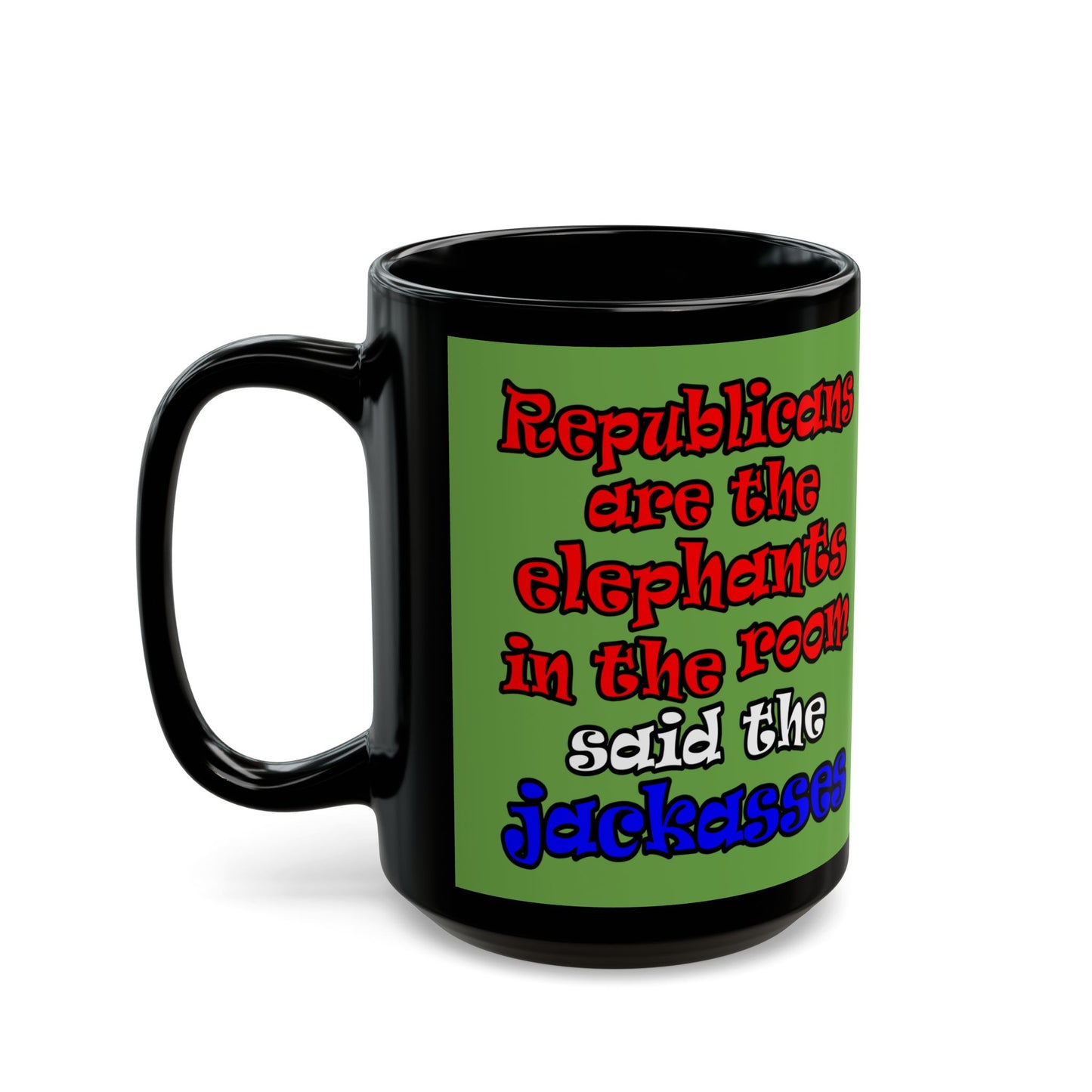 donkeys and elephants - Black Mug (green)
