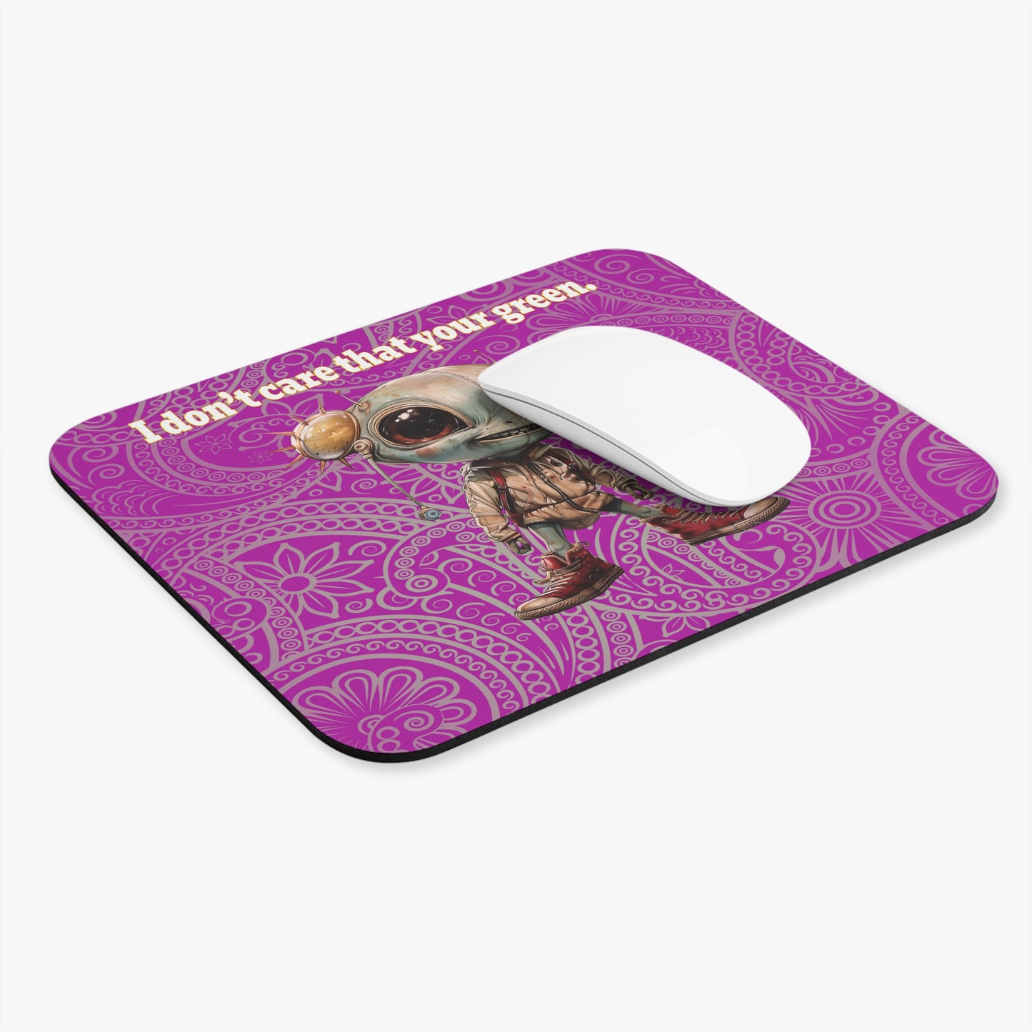 I don't care that your green - Mouse Pad (Rectangle) (pink swirl)