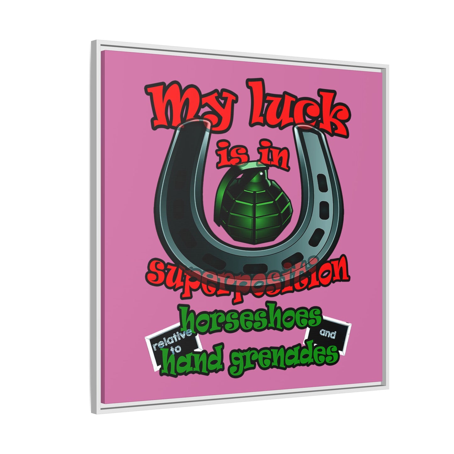 my luck - framed canvas art (light pink)