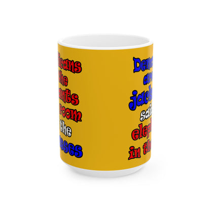 donkeys and elephants - White Mug (yellow)
