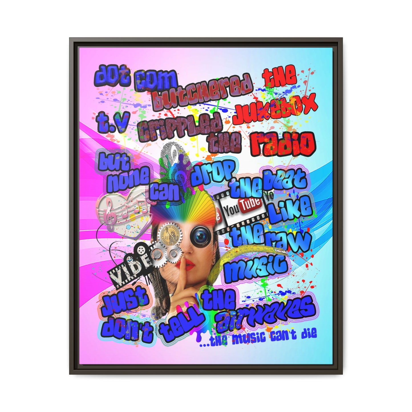 drop the beat - framed canvas art (light blue-pink wave)