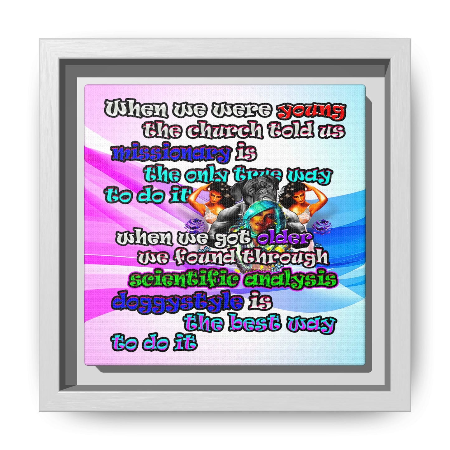 doggystyle - framed canvas art (light blue-pink wave)