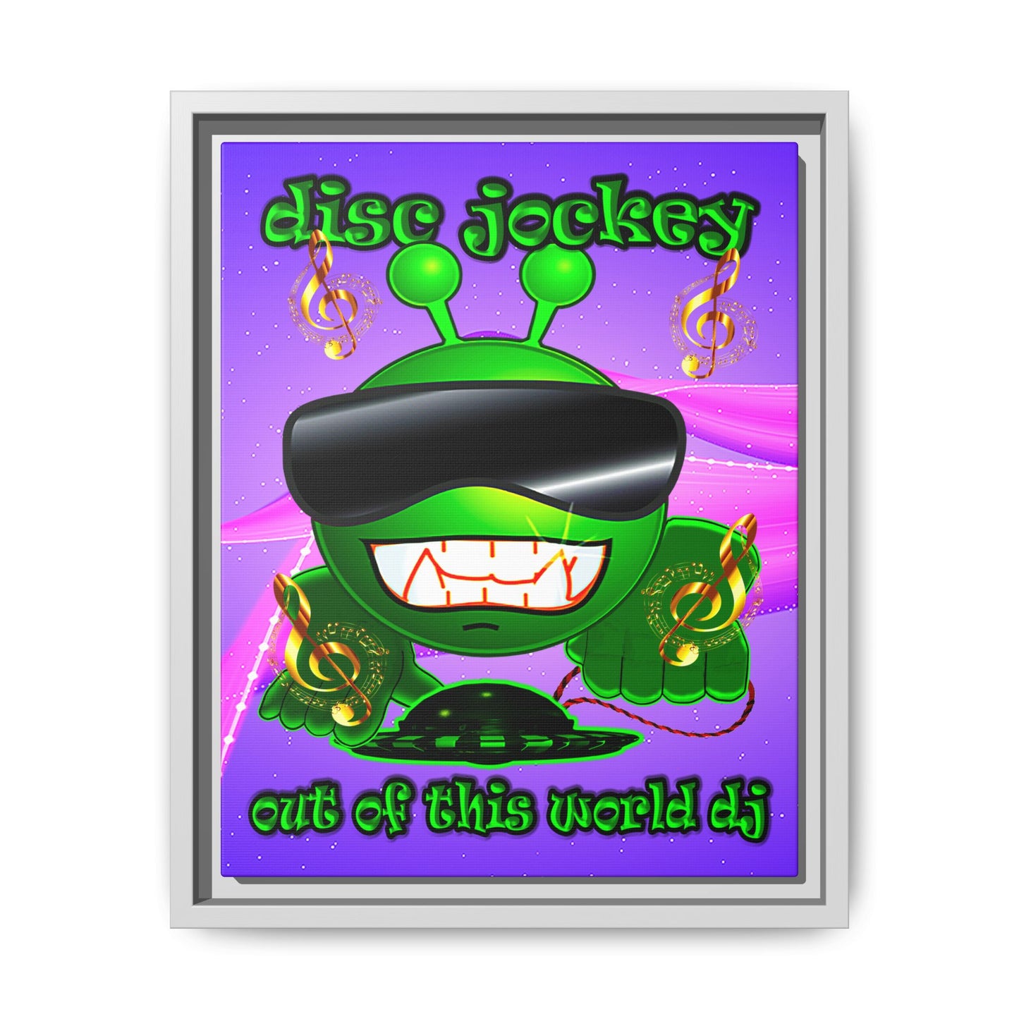 disc jockey - framed canvas art (purple-pink wave)