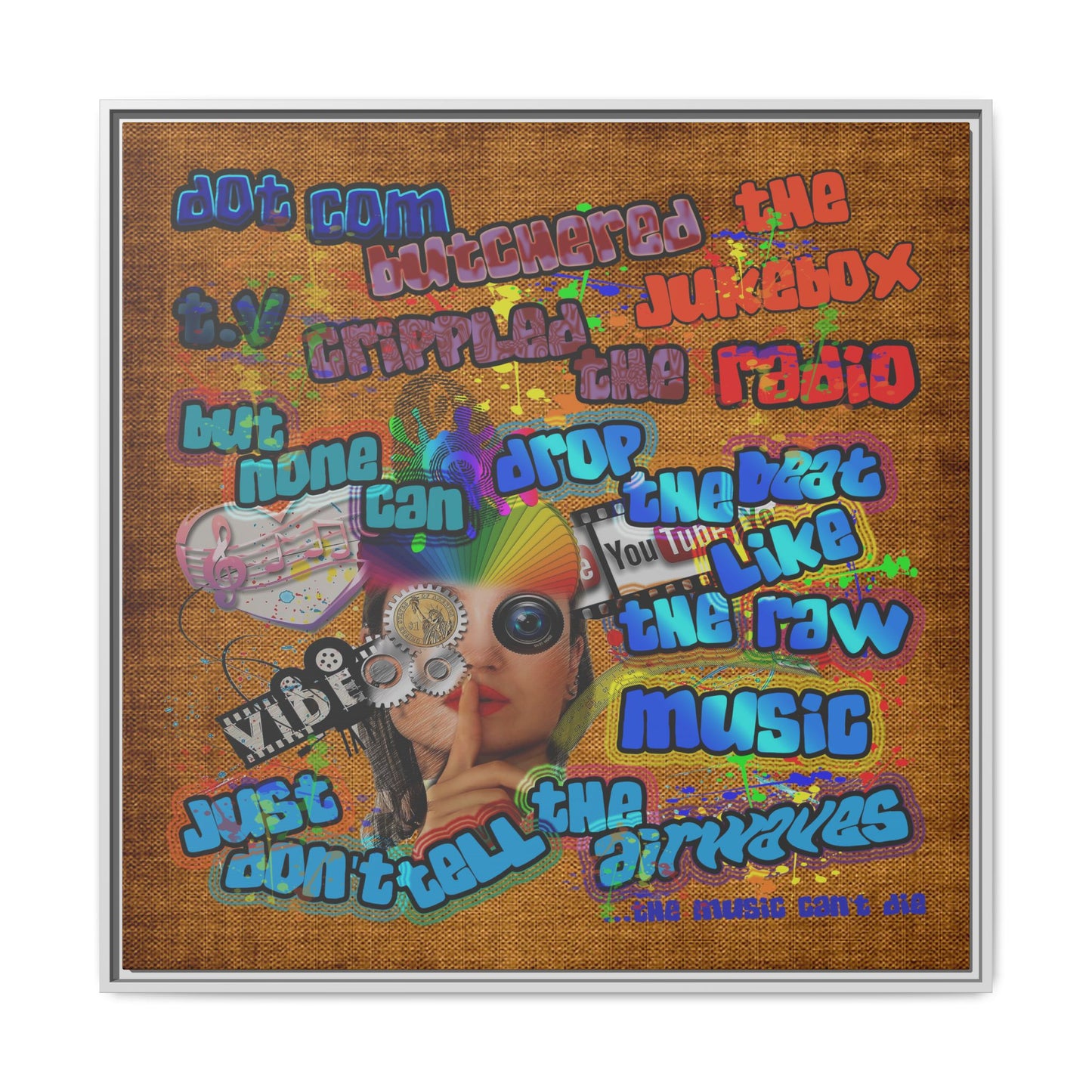drop the beat - framed canvas art (brown papyrus)