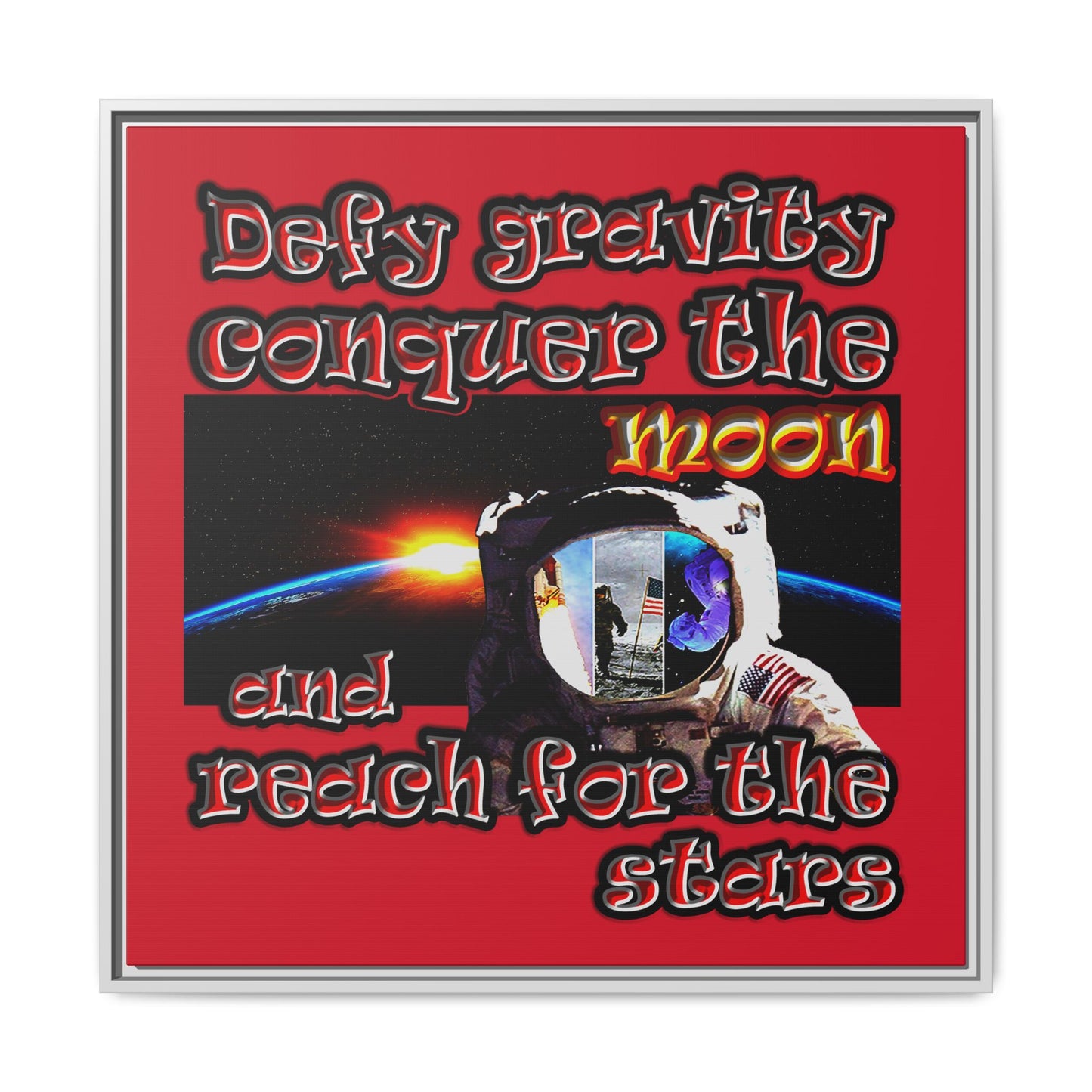 defy conquer reach - framed canvas art (dark red)
