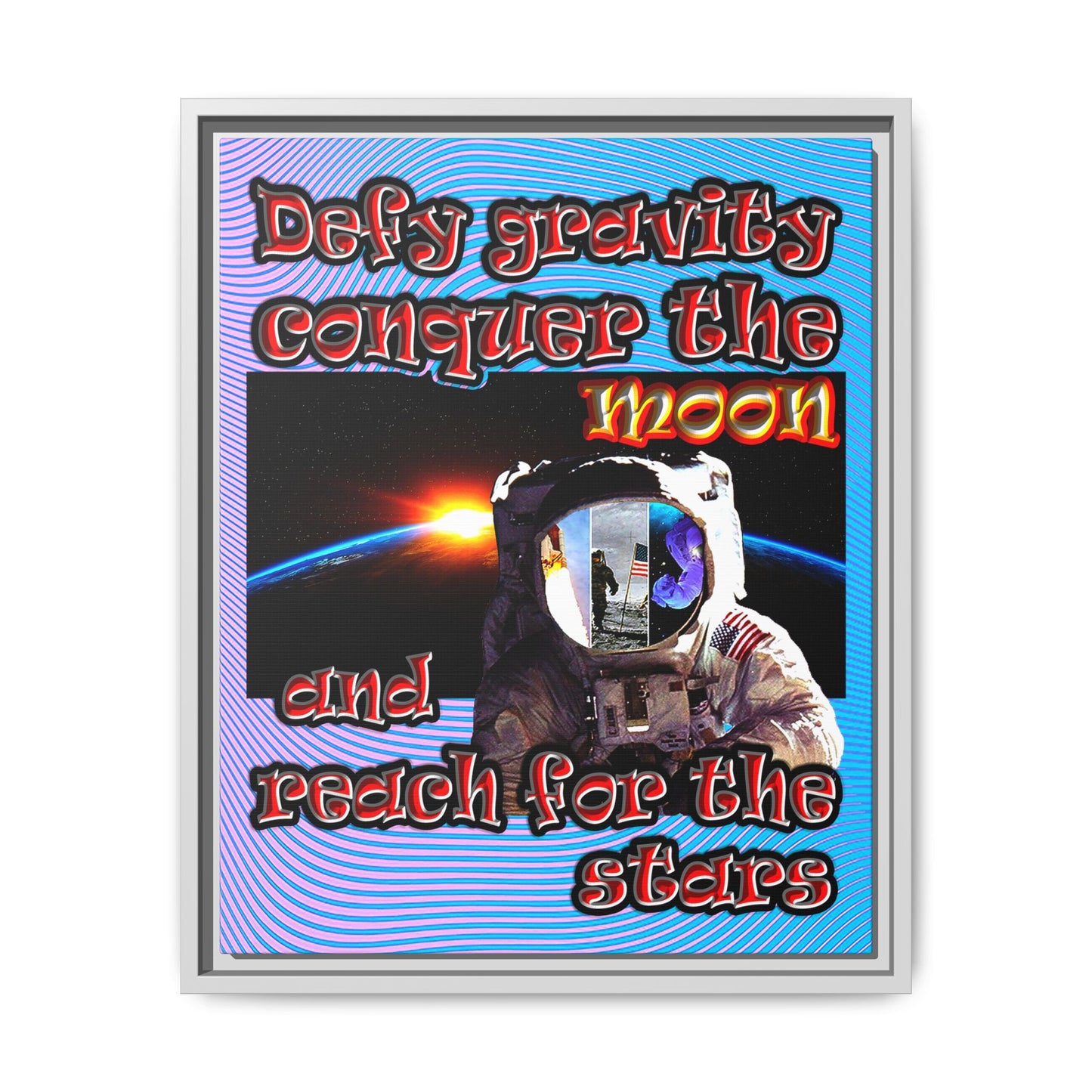 defy conquer reach - framed canvas art (light blue-purple wave)