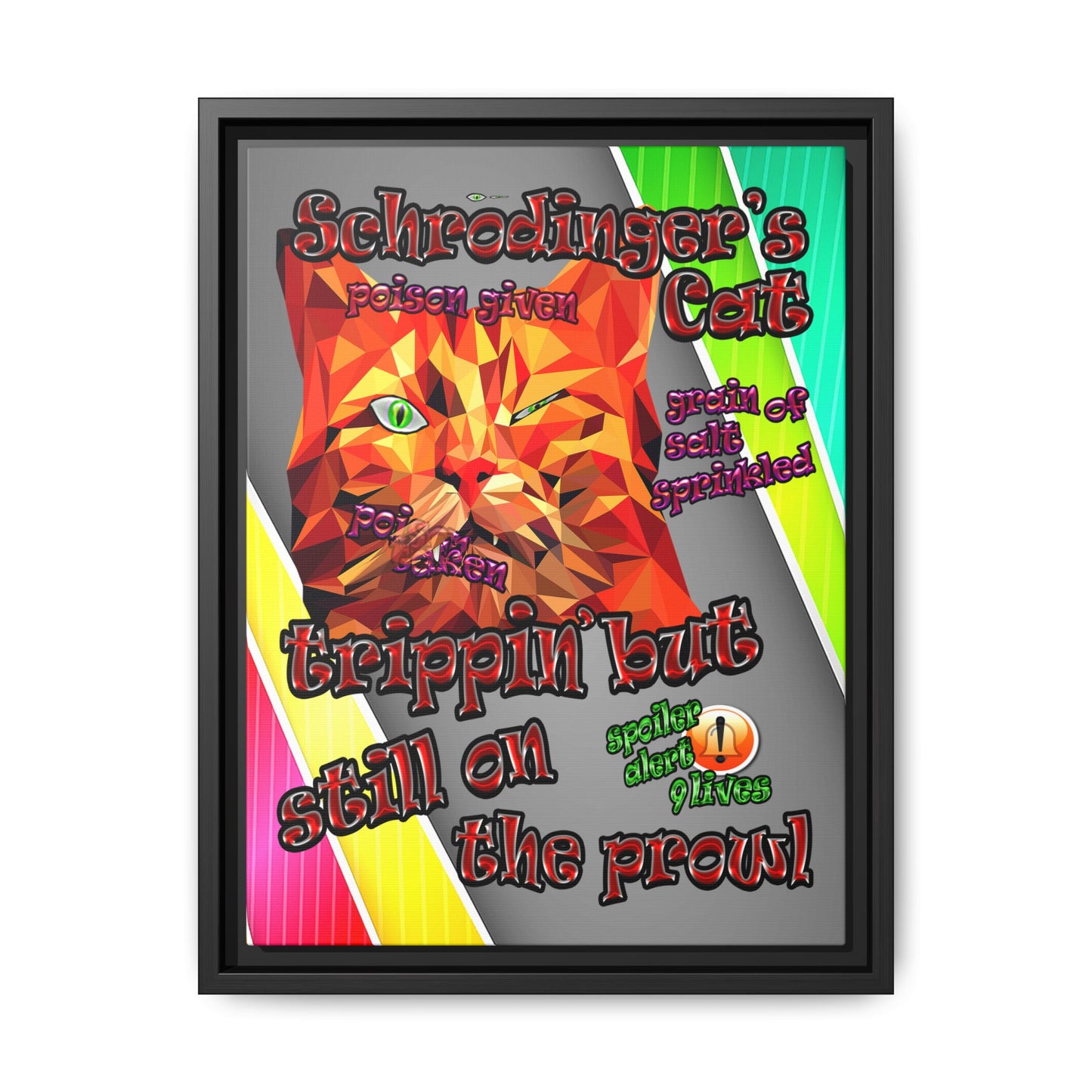 schrodinger's cat - framed canvas art (rainbow split)
