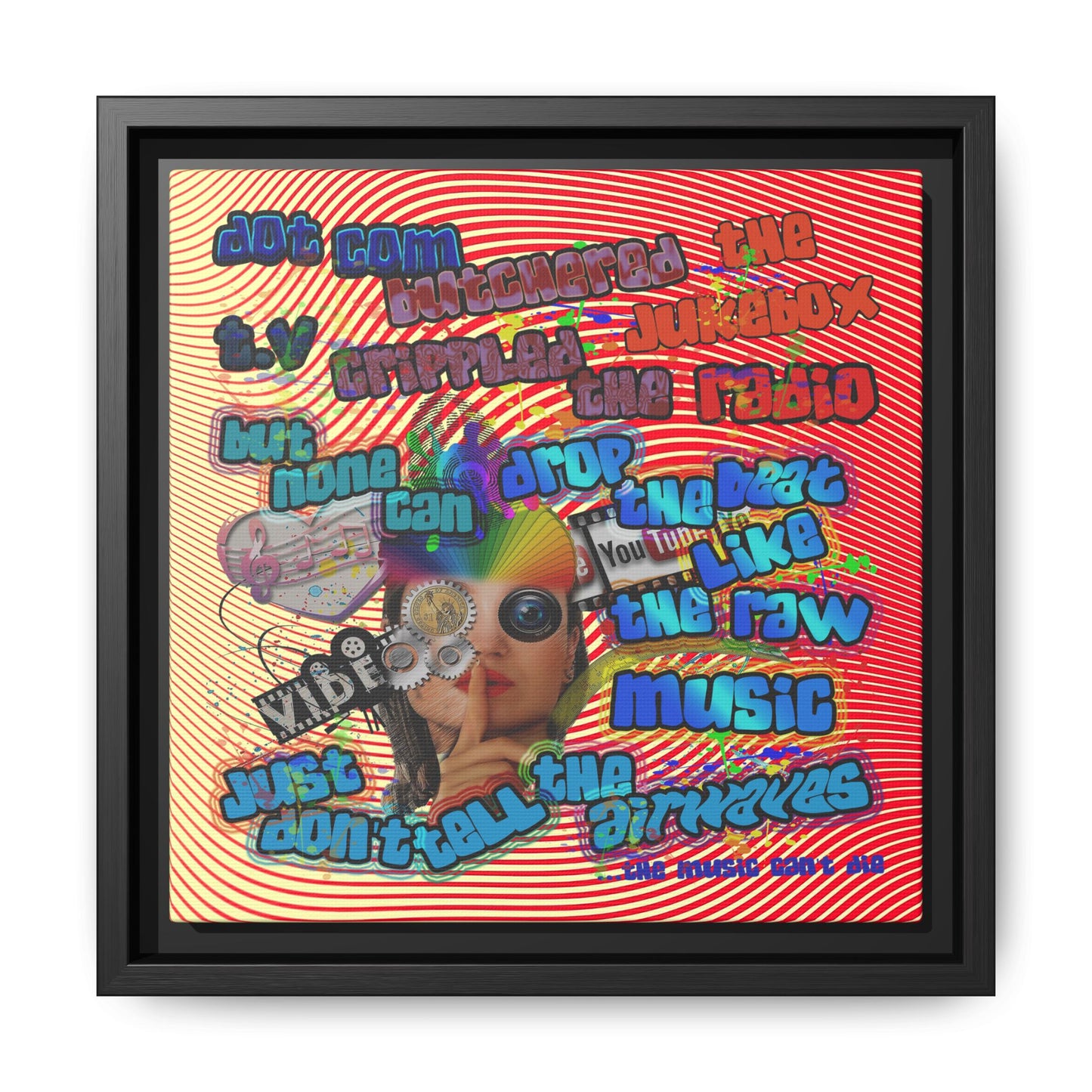 drop the beat - framed canvas art (yellow-orange wave)