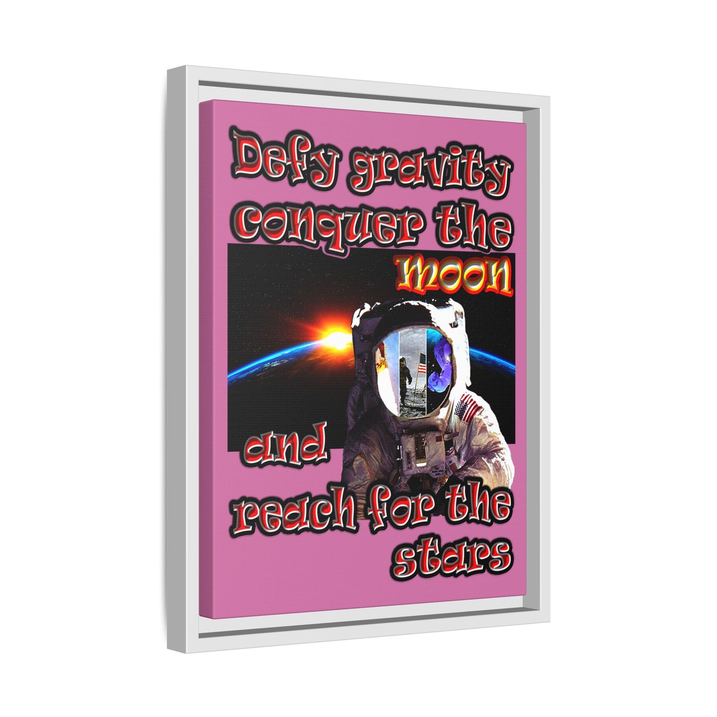 defy conquer reach - framed canvas art (light pink)