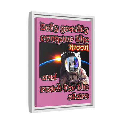 defy conquer reach - framed canvas art (light pink)