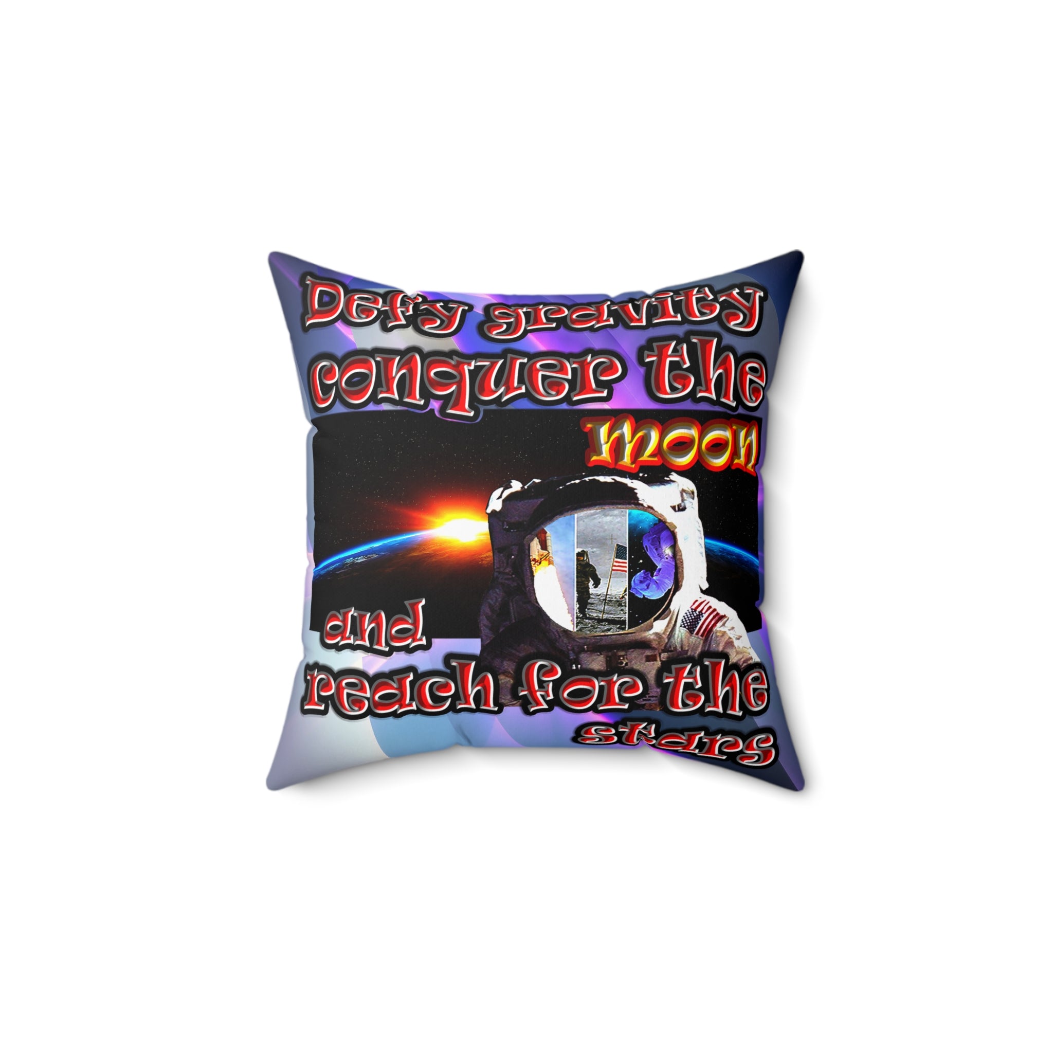 defy conquer reach - Spun Polyester Square Pillow - (grey-pink wave)