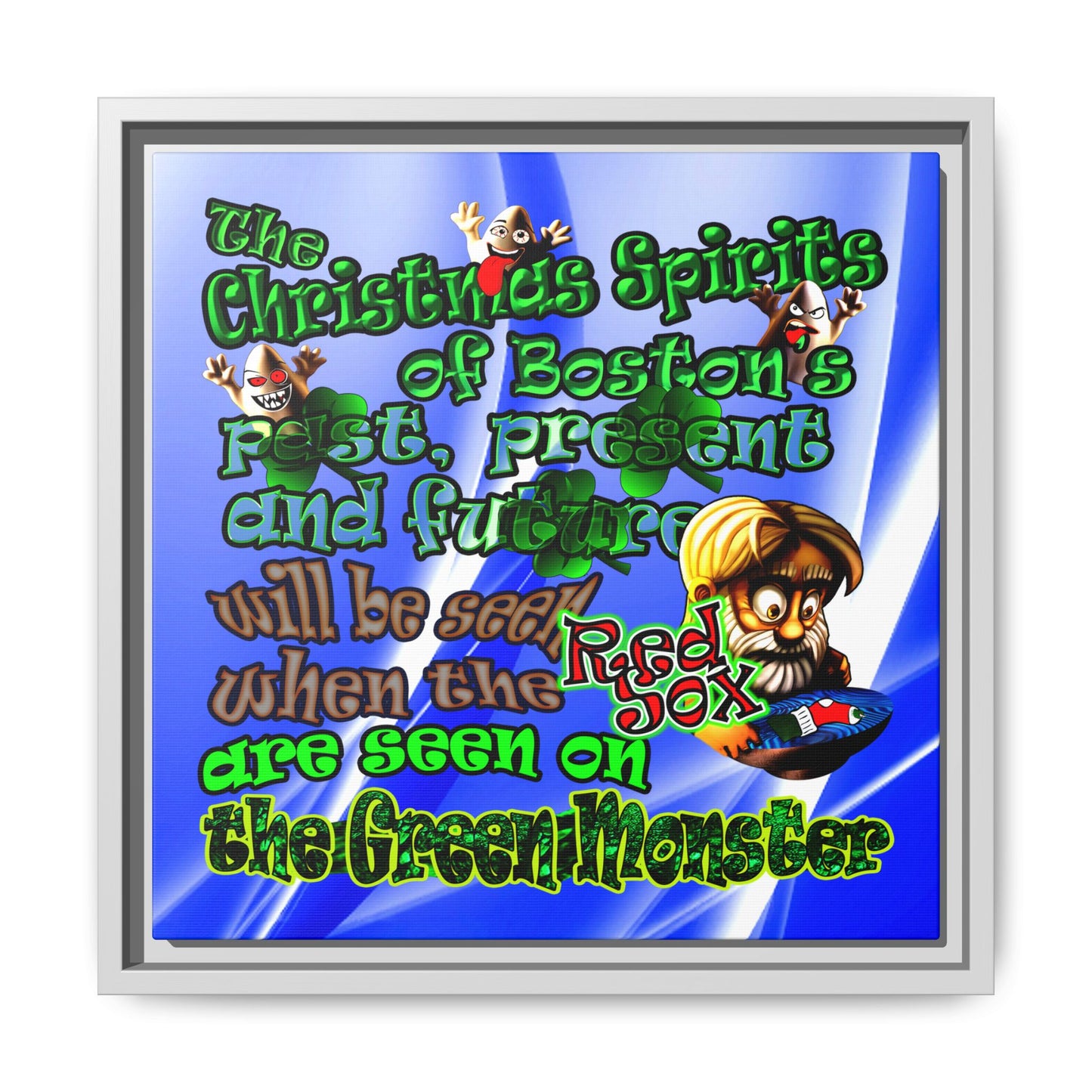 christmas spirits of boston - framed canvas art (blue-white wave)