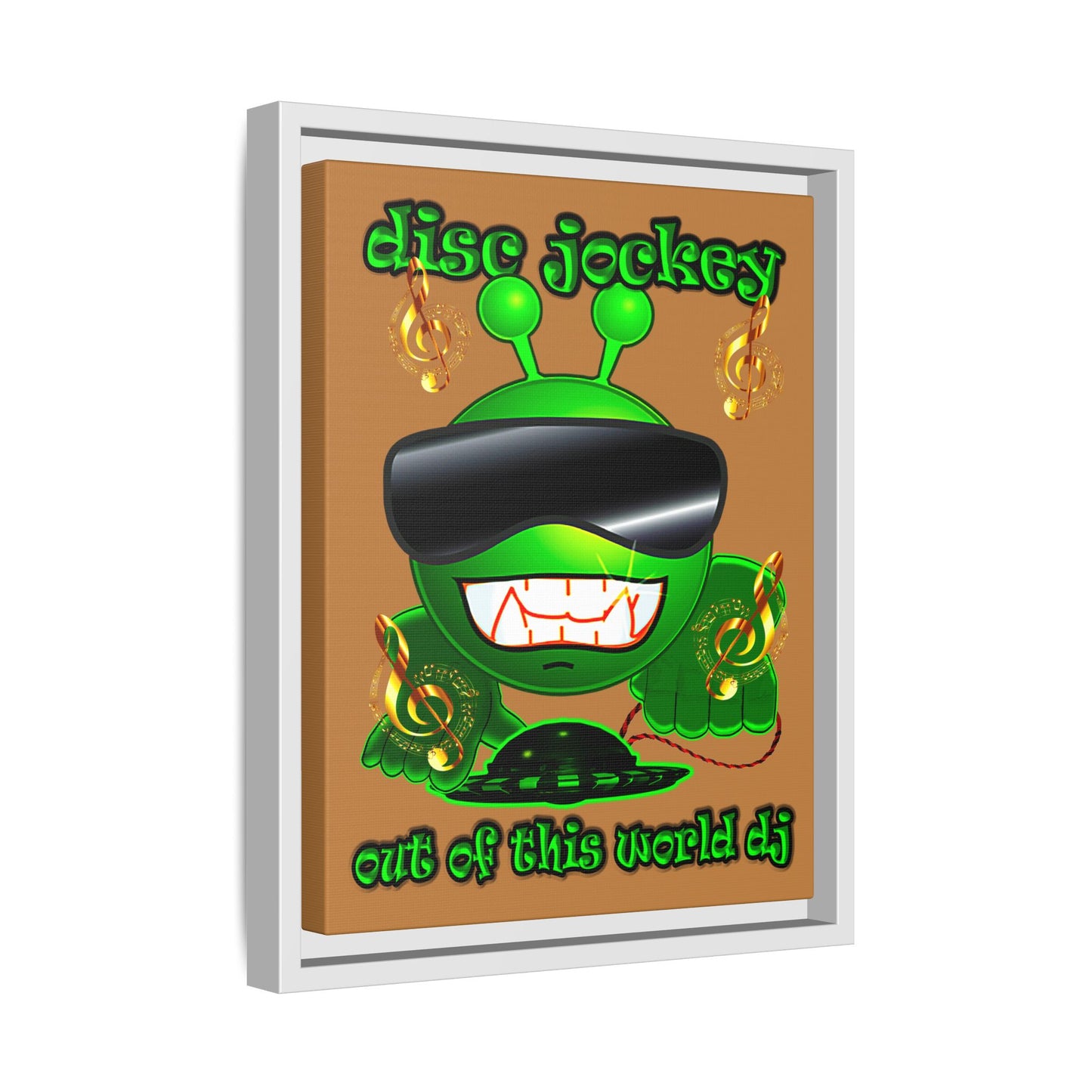 disc jockey - framed canvas art (light brown)