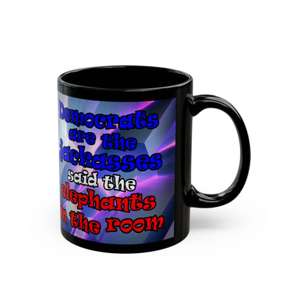 donkeys and elephants - Black Mug (grey-pink wave)