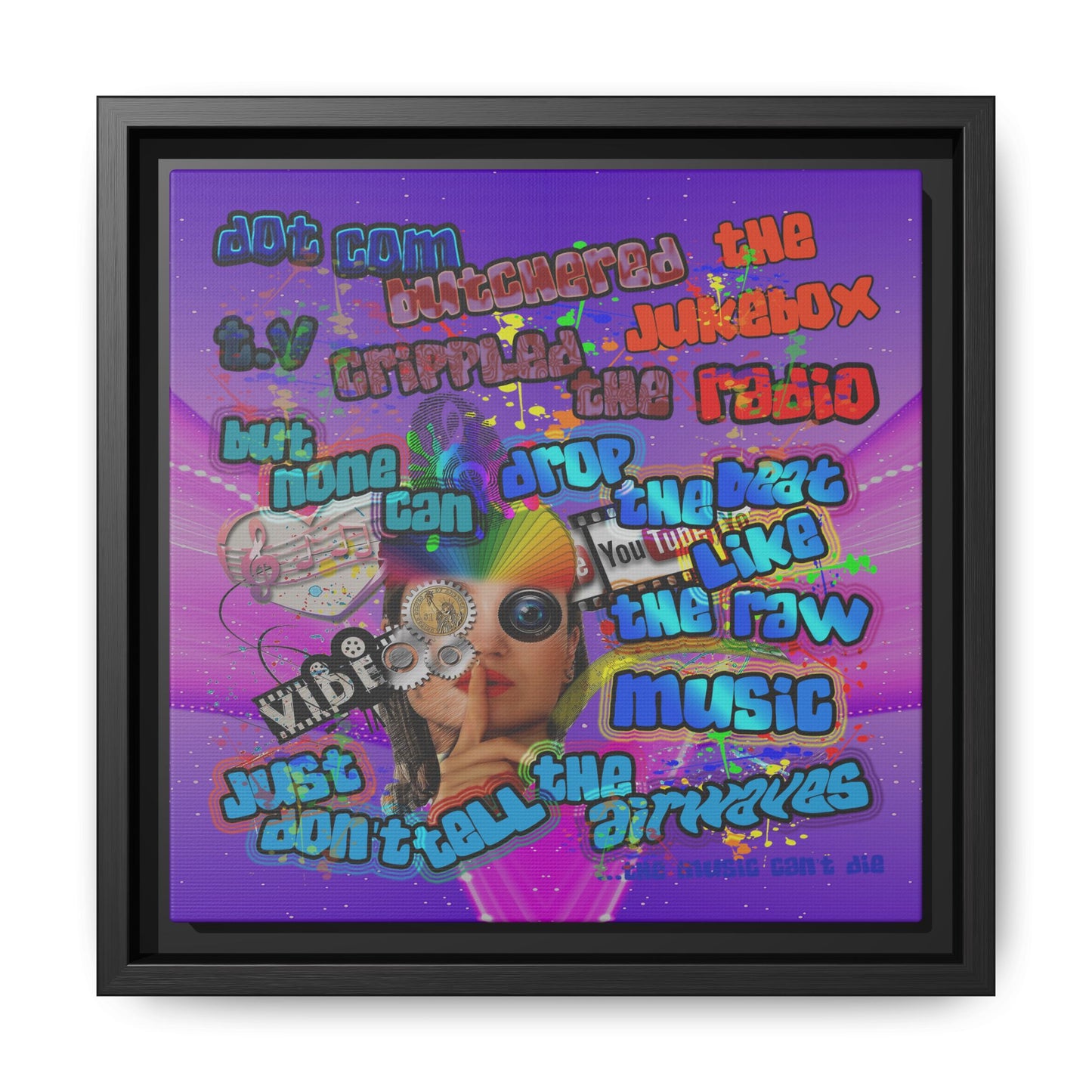 drop the beat - framed canvas art (purple-pink wave)