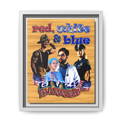 rw&b lives matter - framed canvas art (butterscotch wood finish)