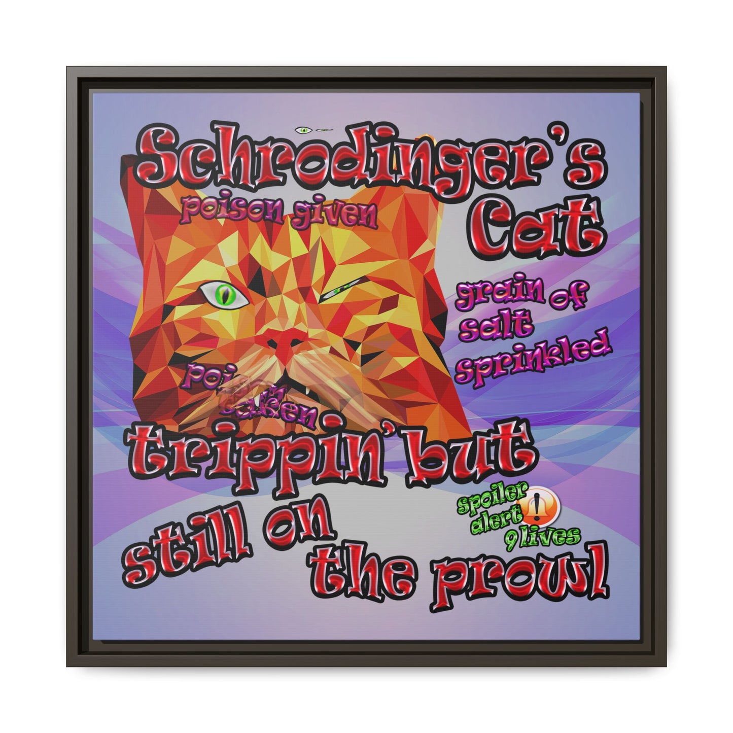 schrodinger's cat - framed canvas art (light blue-pink wave)