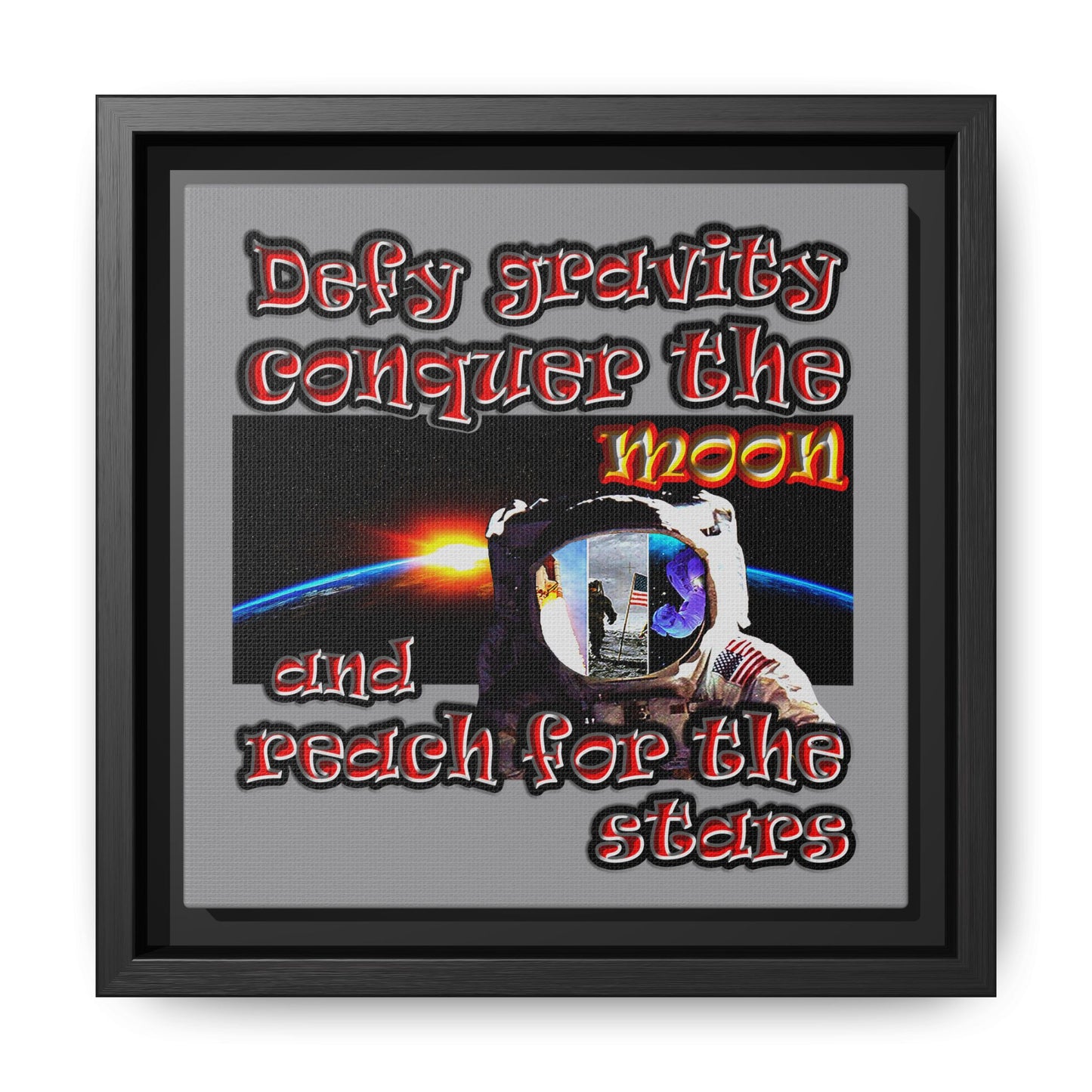 defy conquer reach - framed canvas art (grey)