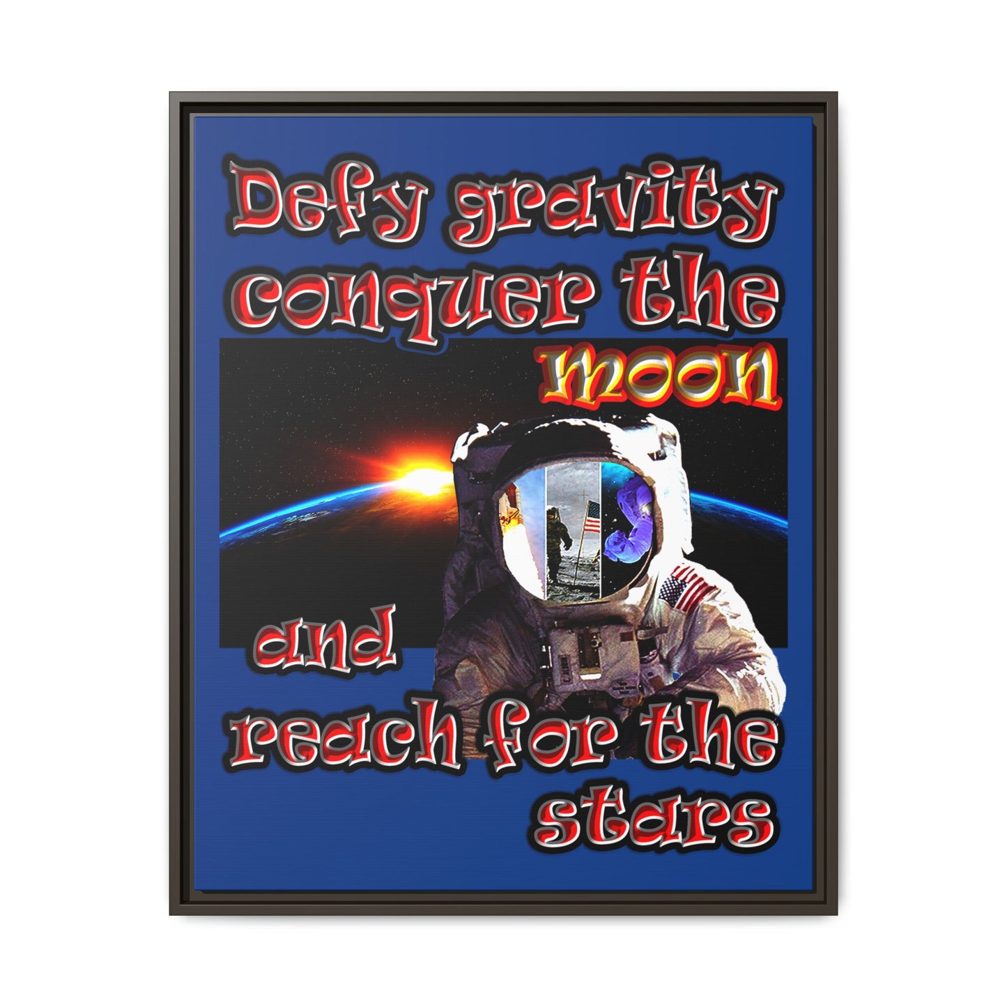 defy conquer reach - framed canvas art (dark blue)