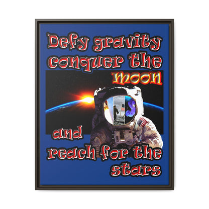 defy conquer reach - framed canvas art (dark blue)
