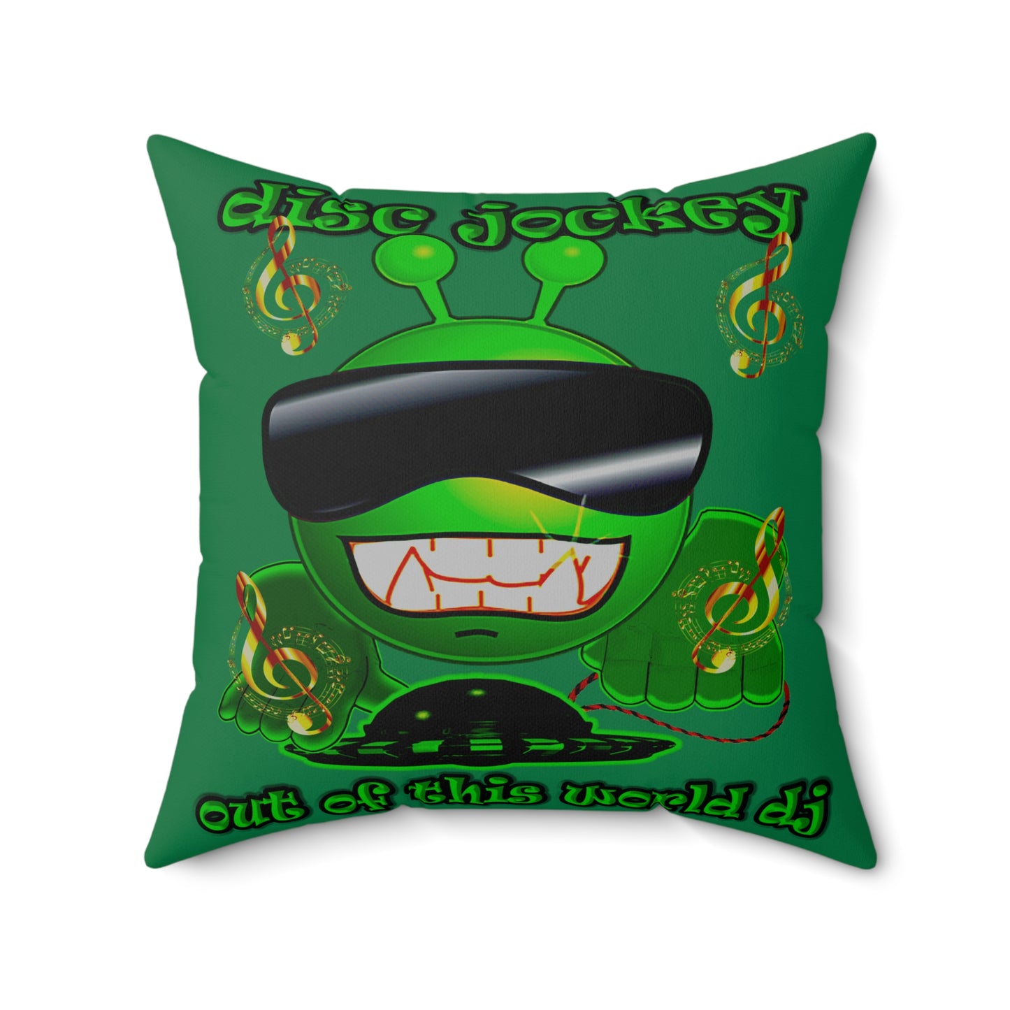 disc jockey - Spun Polyester Square Pillow - (dark green)