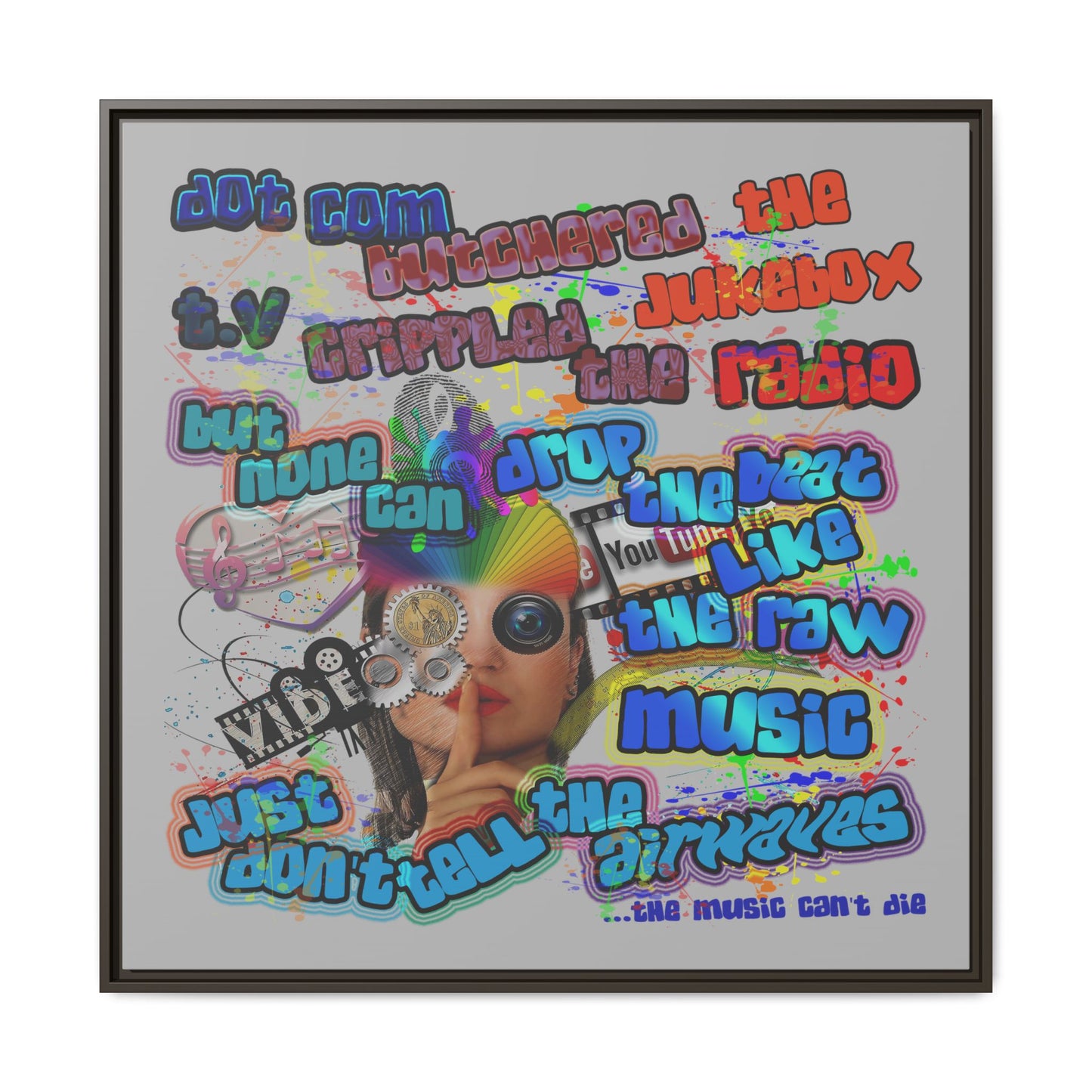drop the beat - framed canvas art (light grey)