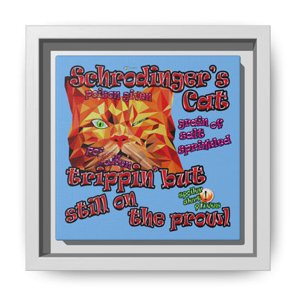 schrodinger's cat - framed canvas art (light blue)