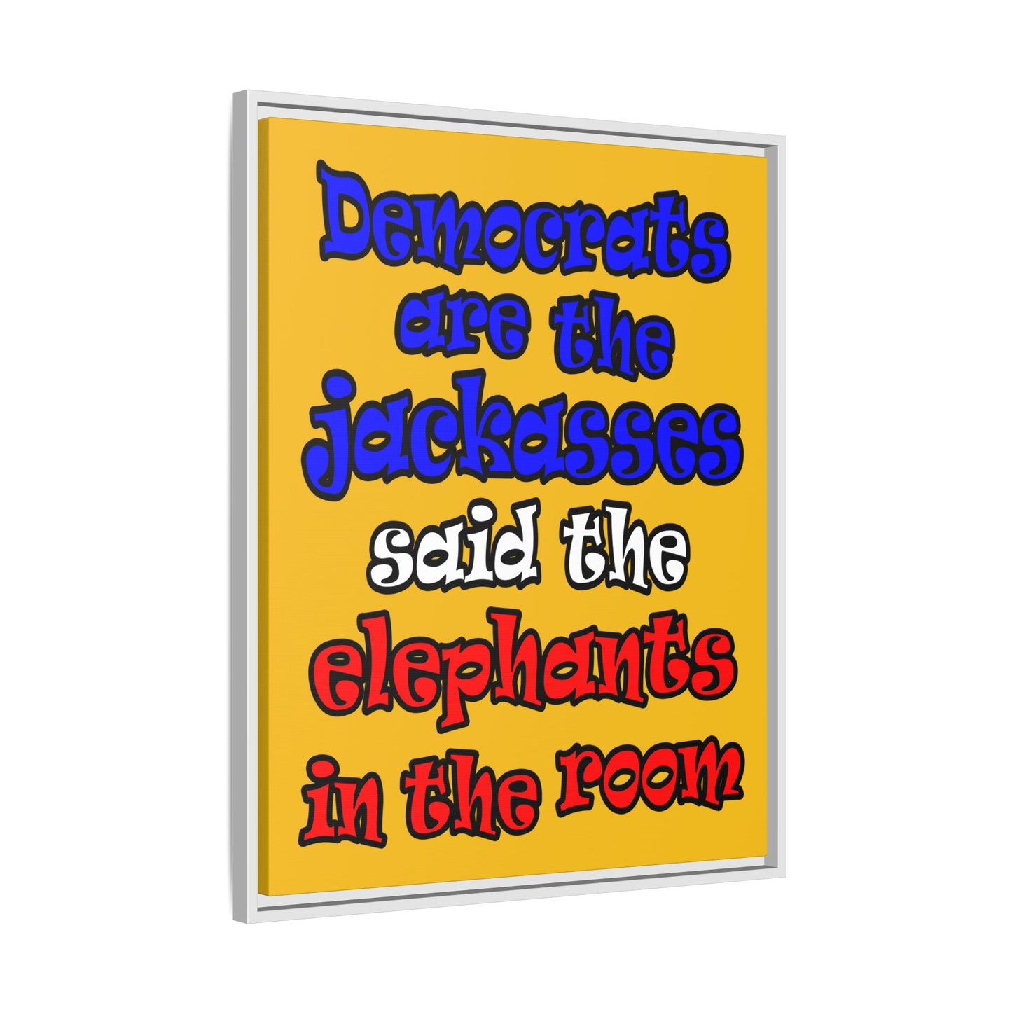 donkeys and elephants - framed canvas art (yellow)