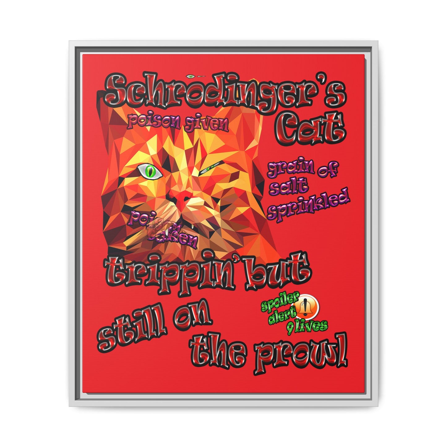 schrodinger's cat - framed canvas art (red)