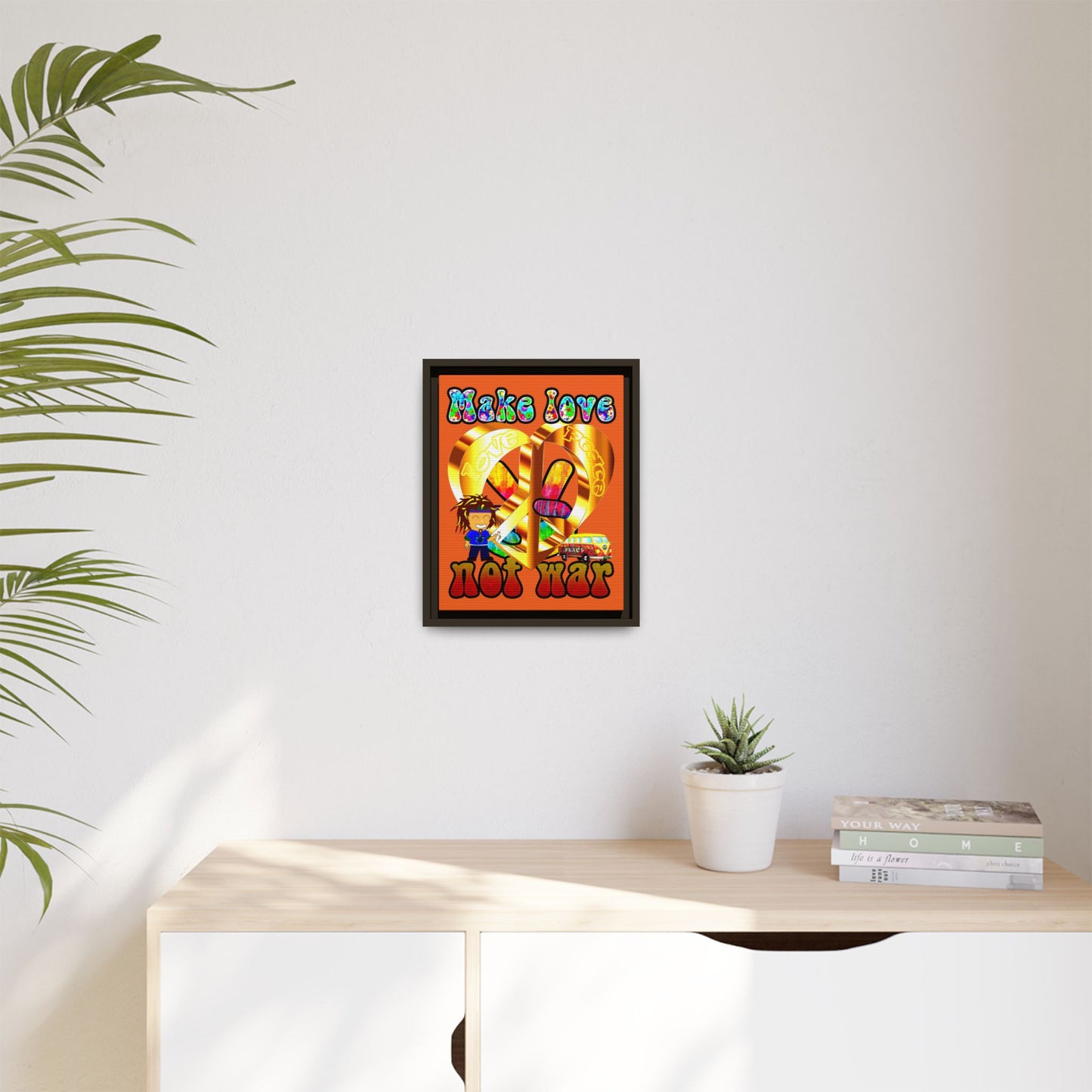 love peace - framed canvas art (orange)