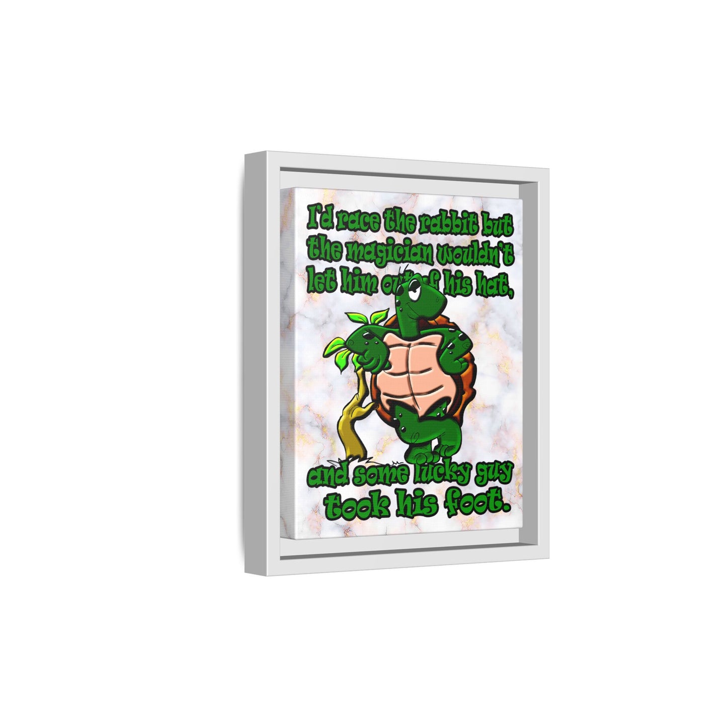 turtle race - framed canvas art (white marble)
