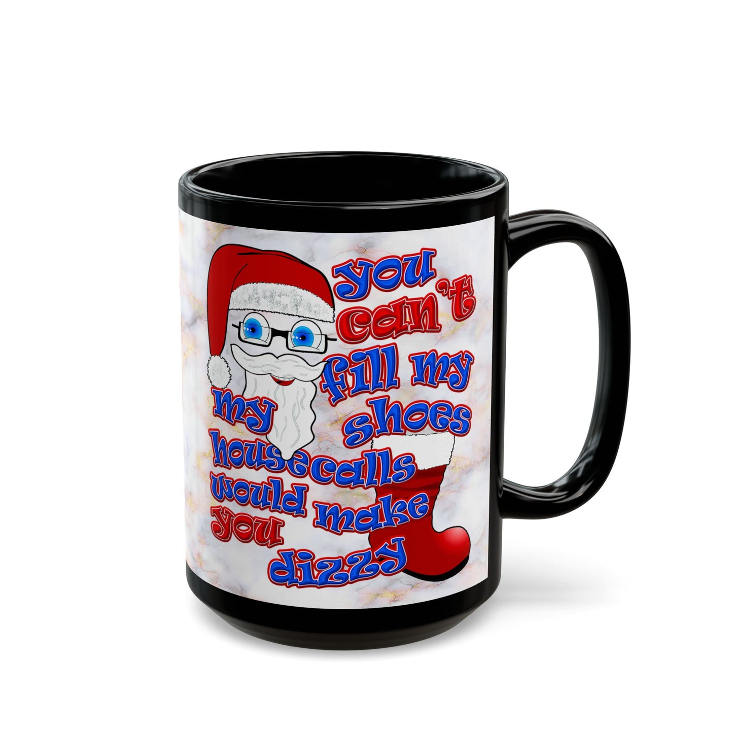 santa's shoes - Black Mug (white marble)