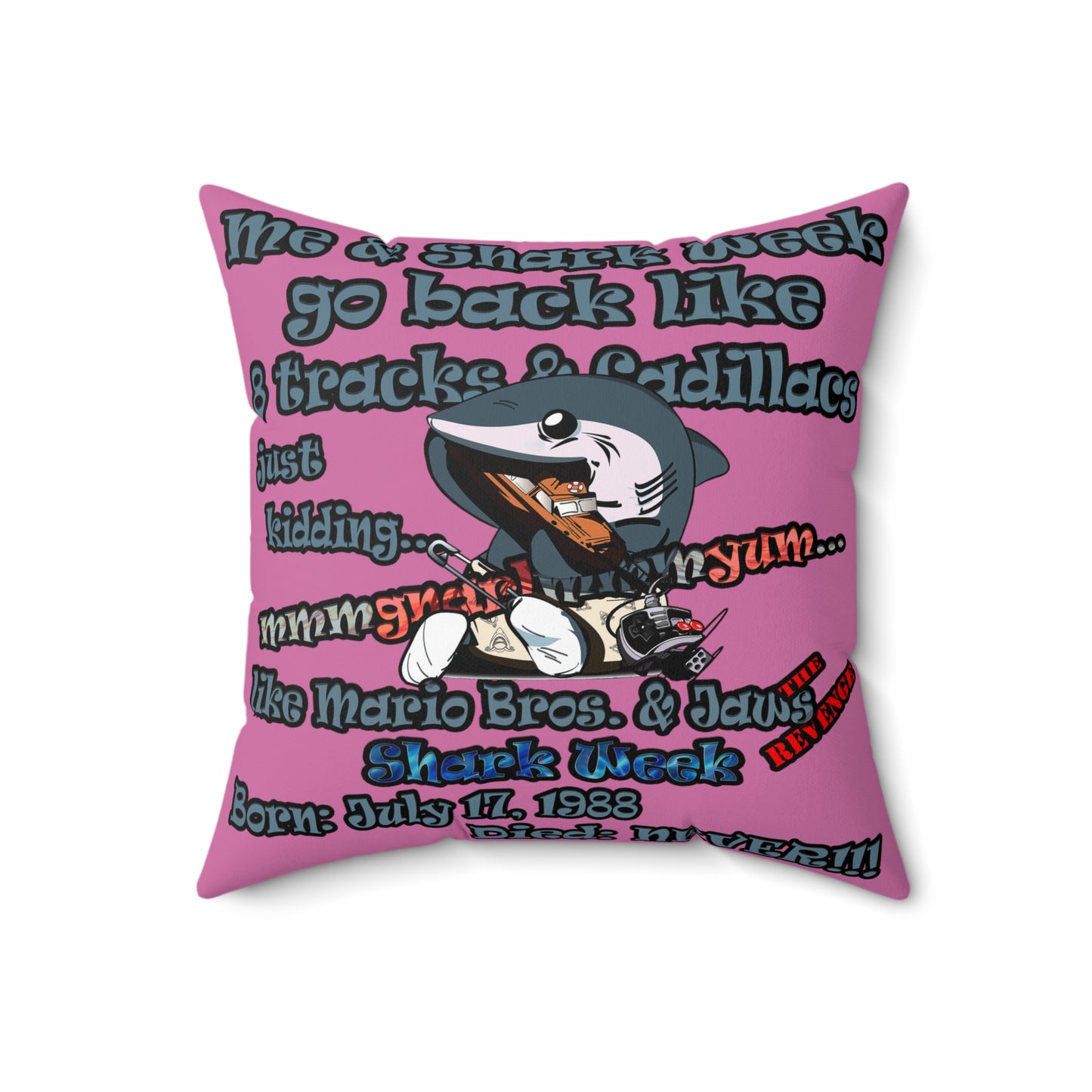 shark week - Spun Polyester Square Pillow - (light pink)