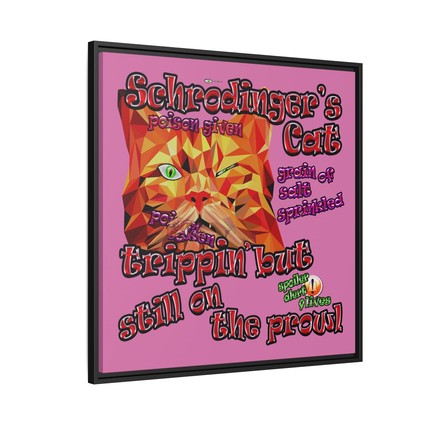 schrodinger's cat - framed canvas art (light pink)