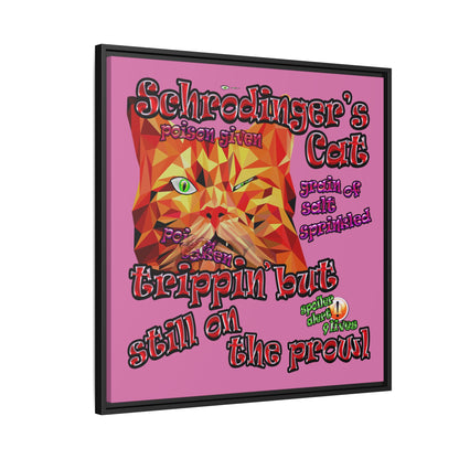 schrodinger's cat - framed canvas art (light pink)