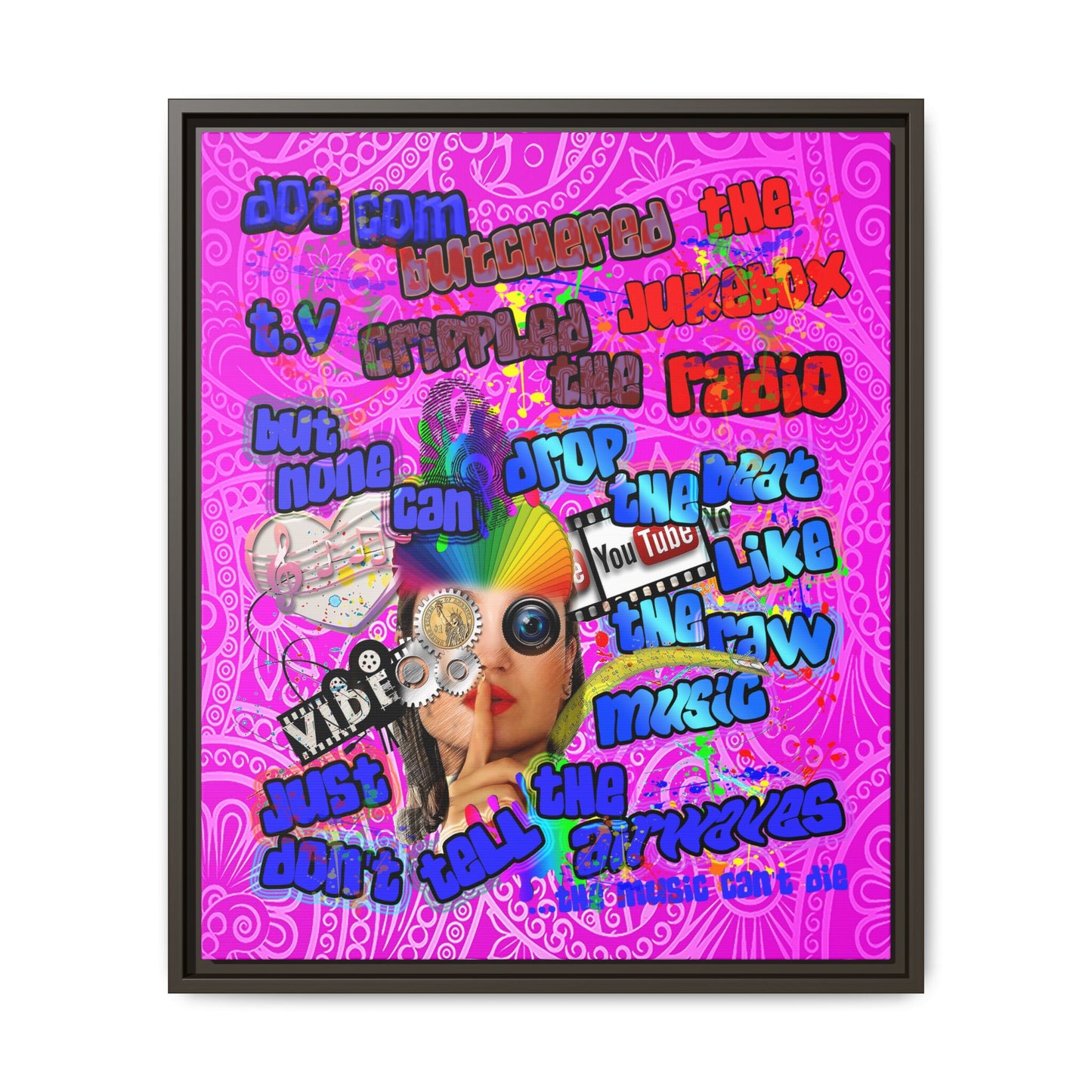 drop the beat - framed canvas art (pink swirl)
