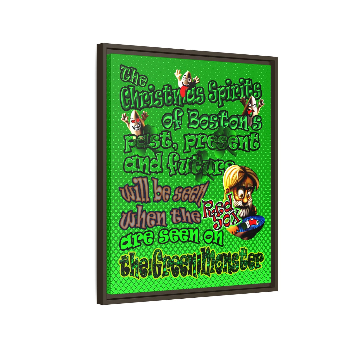 christmas spirits of boston - framed canvas art (logo green)