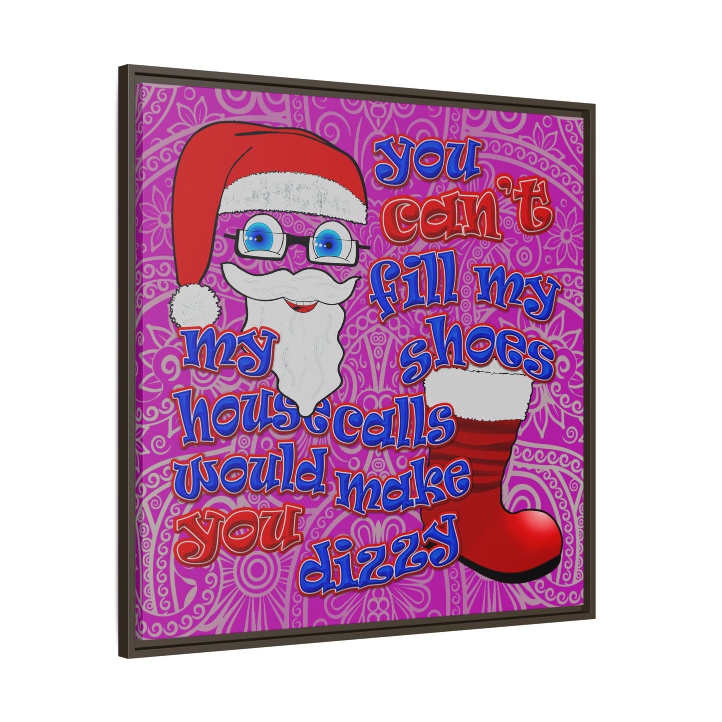 santa's shoes - framed canvas art (pink swirl)
