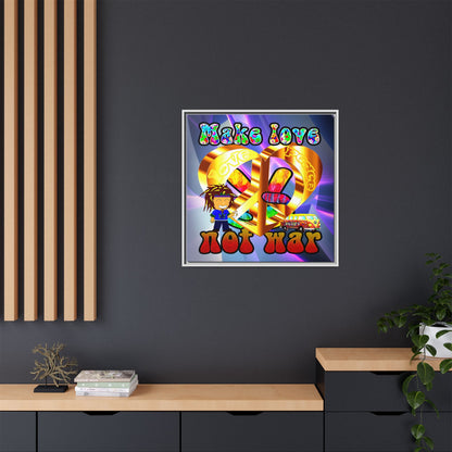 love peace - framed canvas art (grey-pink wave)