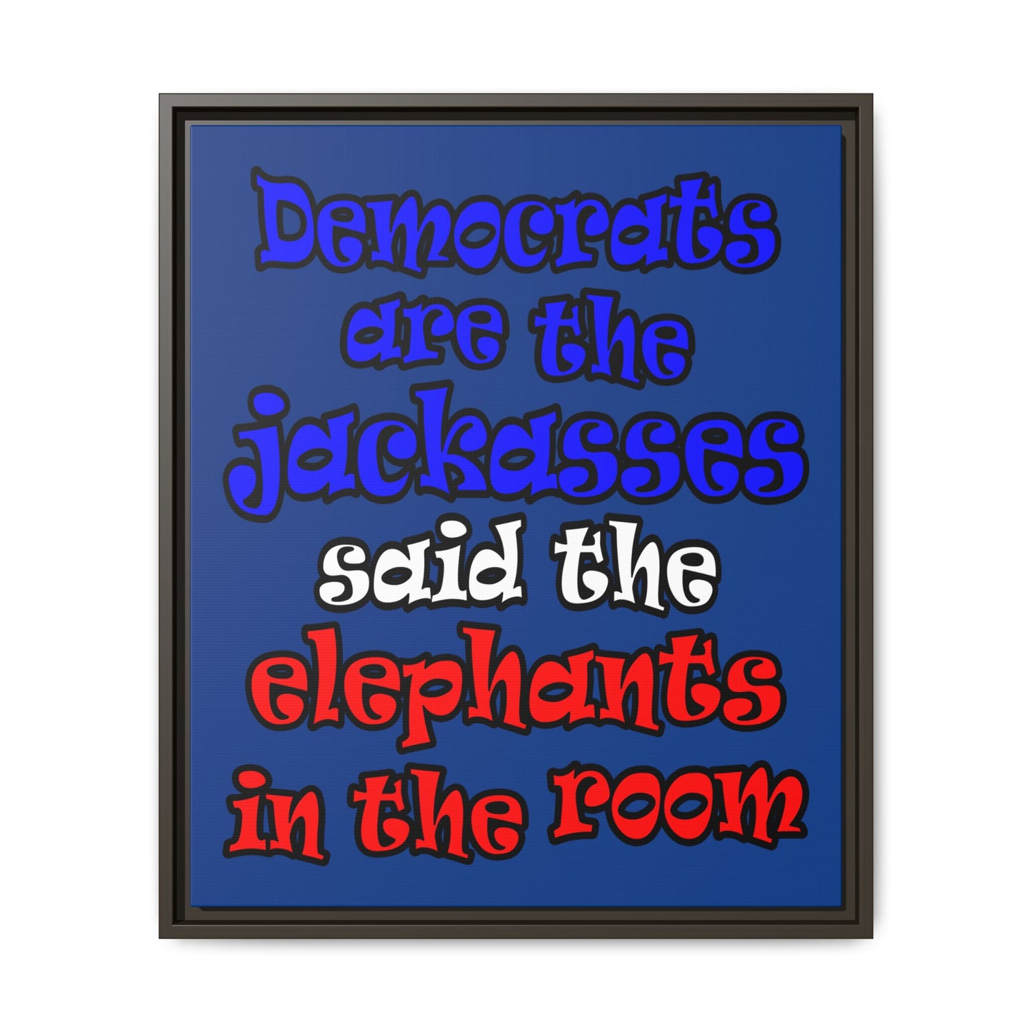 donkeys and elephants - framed canvas art (dark blue)